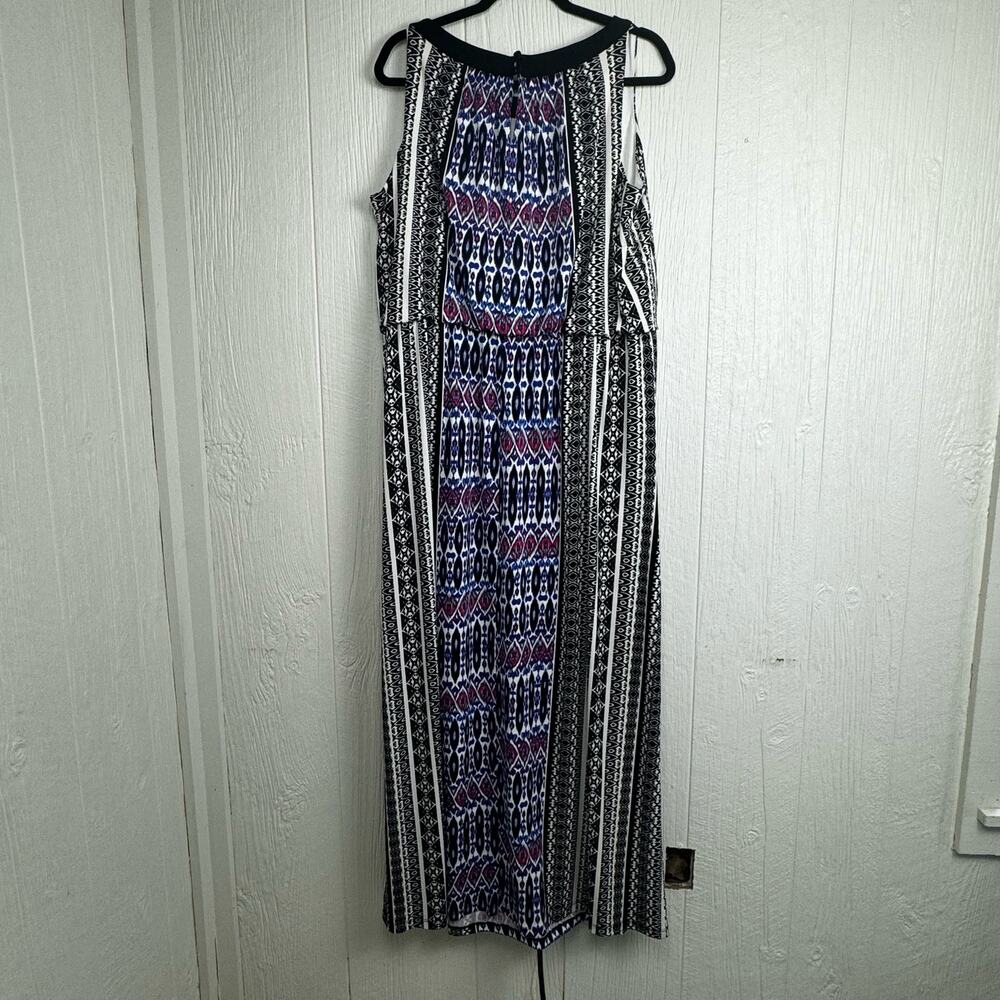 London Times Plus Black Blue Pink Abstract Jersey Stretch Maxi Dress Sz18W Artsy - Picture 6 of 13
